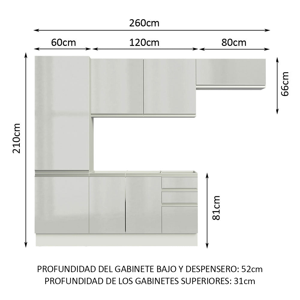 Cocina Compacta 100% MDF 260 cm Puetas Blanco Brillante Acordes Madesa 02