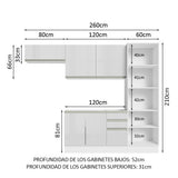 Combo Completo de Cocina 260 cm 100% MDF Frentes Blanco Brillante Acordes Madesa 04
