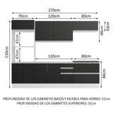 Combo Completo de Cocina 100% MDF 270 cm Blanco/Negro Acordes Madesa 06