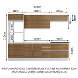 Combo Completo de Cocina 100% MDF 270 cm Blanco/Marrón Acordes Madesa 06