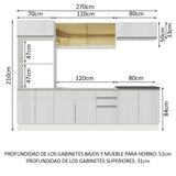 Combo Completo de Cocina 100% MDF 270 cm Frentes Blanco Brillante Acordes Madesa 07