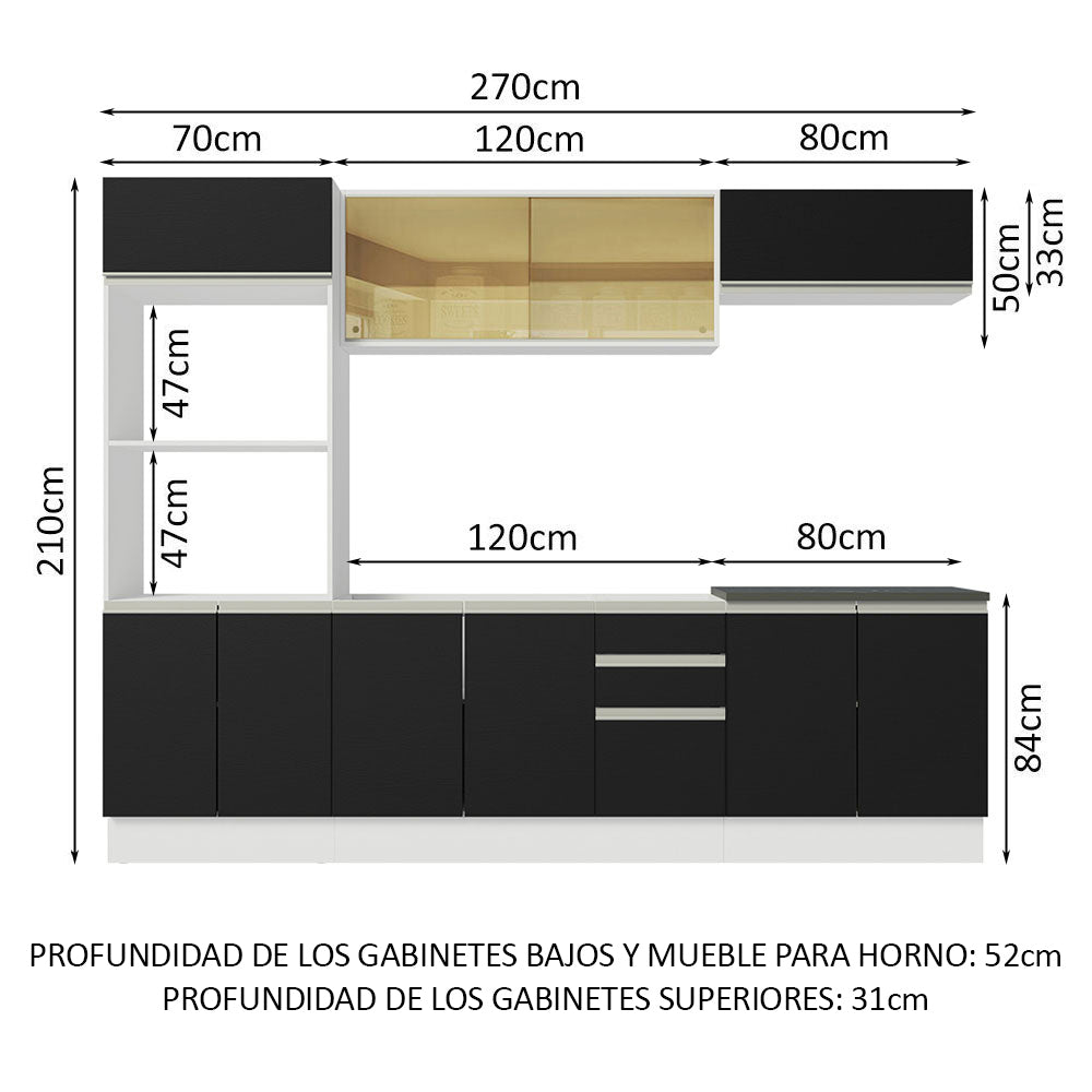 Combo Completo de Cocina 100% MDF 270 cm Blanco/Negro Acordes Madesa 07