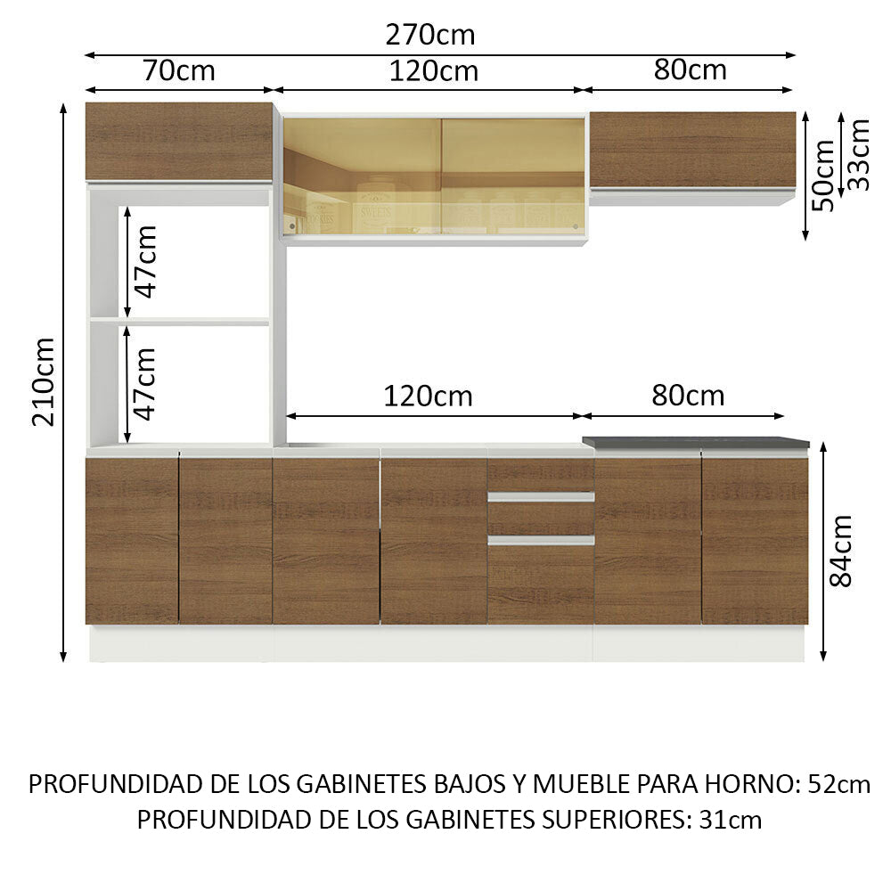 Combo Completo de Cocina 100% MDF 270 cm Blanco/Marrón Acordes Madesa 07