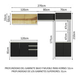 Combo Completo de Cocina 100% MDF 270 cm Blanco/Negro Acordes Madesa 08