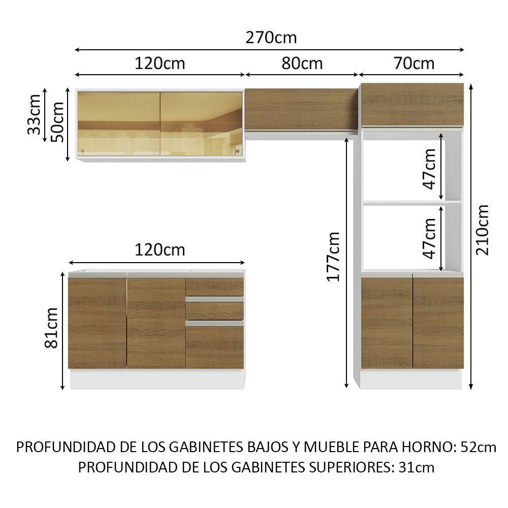 Combo Completo de Cocina 100% MDF 270 cm Blanco/Marrón Acordes Madesa 08