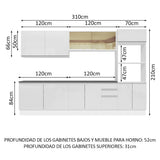 Combo Completo de Cocina 100% MDF 310 cm Frentes Blanco Brillante Acordes Madesa 01