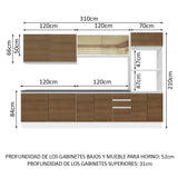 Combo Completo de Cocina 100% MDF 310 cm Blanco/Marrón Acordes Madesa 01