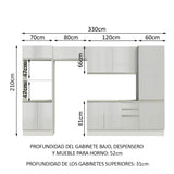 Combo Completo de Cocina 100% MDF 330 cm Frentes Blanco Brillante Acordes Madesa 02