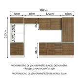Combo Completo de Cocina 100% MDF 330 cm Marrón/Blanco Acordes Madesa 02