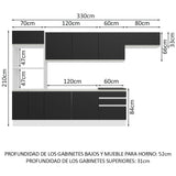 Combo Completo de Cocina 100% MDF 330 cm Blanco/Negro Acordes Madesa 06