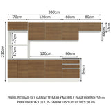 Combo Completo de Cocina 100% MDF 330 cm Blanco/Marrón Acordes Madesa 06