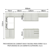 Combo Completo de Cocina 100% MDF 350cm Frentes Blanco Brillante Acordes Madesa 01