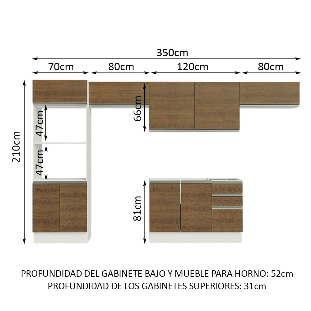 Combo Completo de Cocina 100% MDF 350 cm Marrón/Blanco Acordes Madesa 01