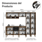 Combo completo de Cocina 245 cm 9 Puertas 2 Cajones Marrón/Negro Lille Madesa