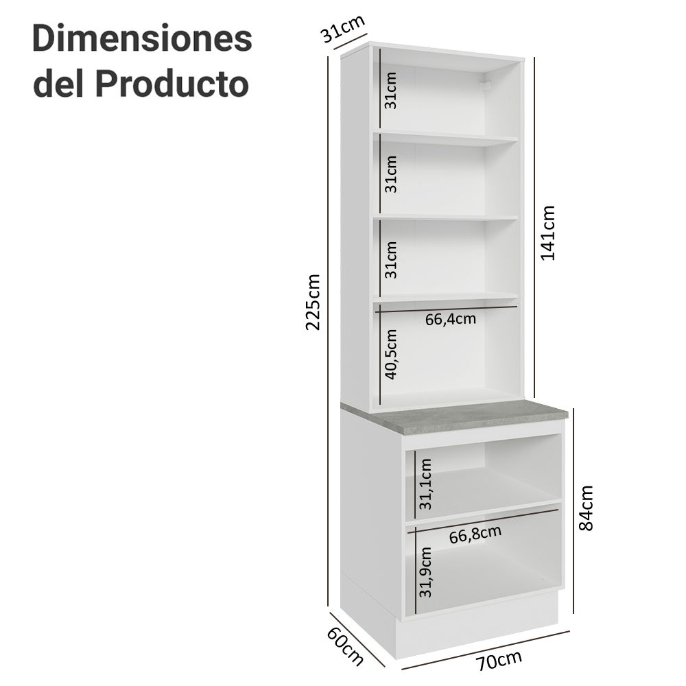 Kit Bajo Mesada con Cristalero 70 cm Madesa Lux BN 01