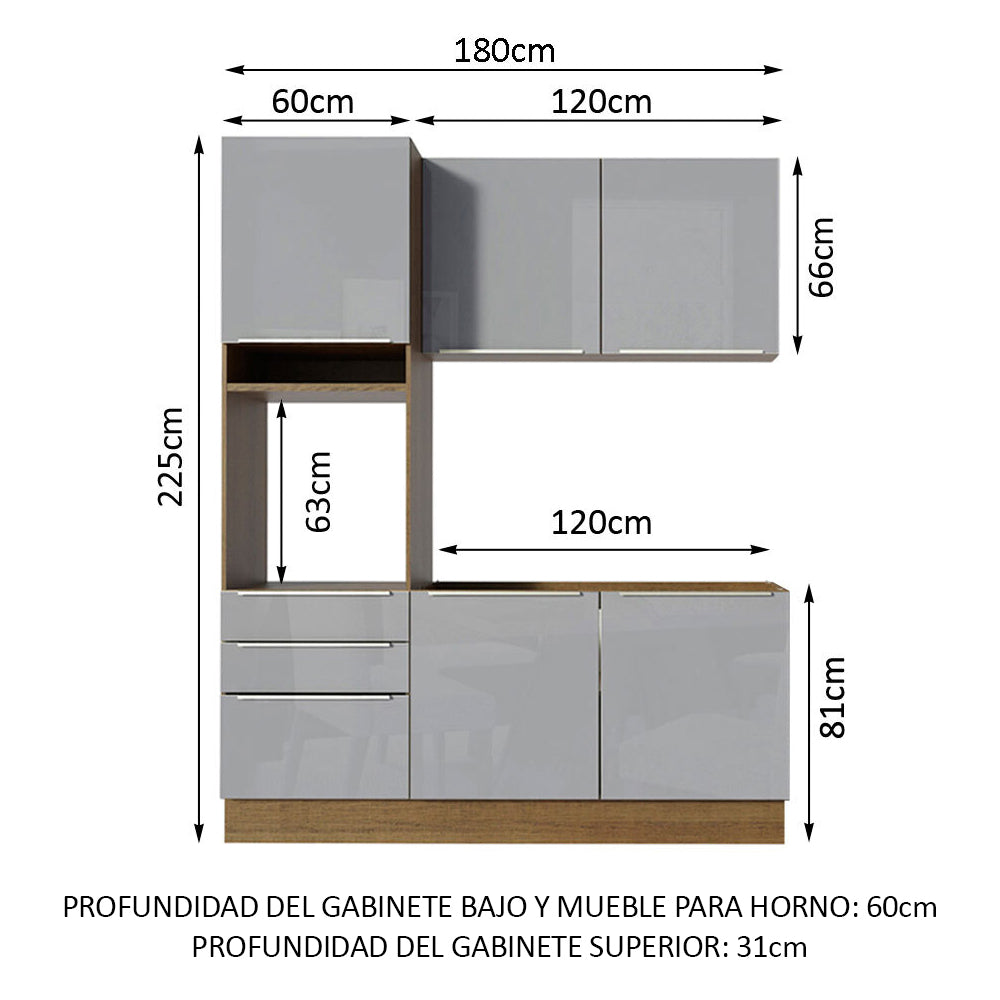 Combo de Cocina Compacta 180cm Marrón/Gris Lux Madesa 01
