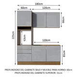 Combo de Cocina Compacta 180cm Marrón/Gris Lux Madesa 01