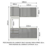 Combo de Cocina Compacta 180cm Blanco/Gris Lux Madesa 01