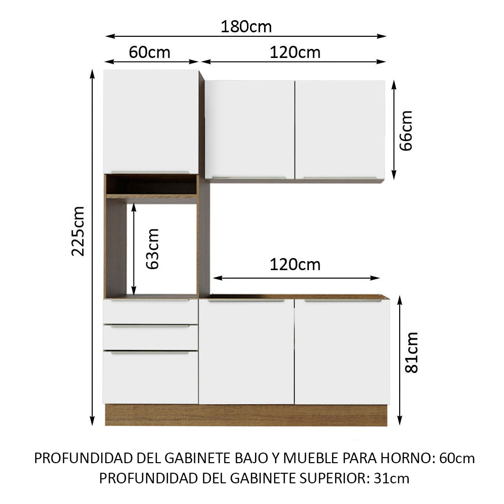 Cocina Compacta 180 x 60 cm Marrón/Blanco Aterciopelado Lux Madesa 01