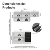 Cocina Compacta 180 x 60 cm Blanco/Negro Lux Madesa 03