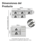 Cocina Compacta 180 cm 5 Puertas 3 Cajones Sin Mesada Blanco Lux Madesa 03
