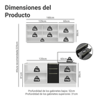 Cocina Compacta 180 cm 6 Puertas 3 Cajones Sin Mesada Blanco/Negro Lux Madesa 04