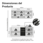 Cocina Compacta 180 cm 6 Puertas 3 Cajones Sin Mesada Blanco/Negro Lux Madesa 05