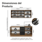 Cocina Compacta 180 cm 6 Puertas 3 Cajones Sin Mesada Marrón/Negro Lux Madesa 05