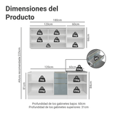 Cocina Compacta 180 x 60 cm Blanco/Gris Lux Madesa 05