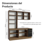 Cocina Compacta 190 cm con Cristalero 8 Puertas 3 Cajones Marrón/Negro Lux Madesa