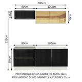 Combo de Cocina Compacta 200cm Blanco/Negro Lux Madesa 01