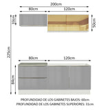 Combo de Cocina Compacta 200cm Blanco/Gris Lux Madesa 01