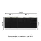 Cocina Compacta 200 cm 4 Puertas 3 Cajones Sin Mesada Blanco/Negro Lux Madesa 03