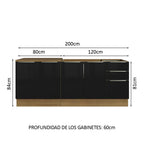 Kit 2 Bajo Mesada Lux 200 cm 4 Puertas 3 Cajones (Sin Mesada) Marrón/Negro Madesa