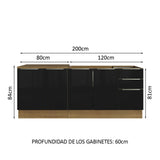 Kit con 2 Bajo Mesada Madesa Lux 4 Purtas 3 Cajones (Sin Mesada ni Bacha) Marrón/Negro