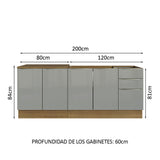 Juego de 2 gabinetes bajos de cocina Madesa Lux con 4 puertas y 3 cajones (sin mesada ni fregadero) Marrón/Gris