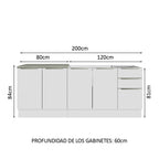 Cocina Compacta 200 cm 4 Puertas 3 Cajones Sin Mesada Blanco Lux Madesa 03