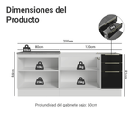 Cocina Compacta 200 cm 4 Puertas 3 Cajones Sin Mesada Blanco/Negro Lux Madesa