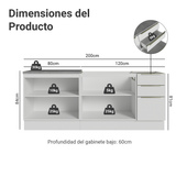 Cocina Compacta Lux 200 cm 4 Puertas 3 Cajones (Sin Mesada) Blanco/Blanco Aterciopelado Madesa