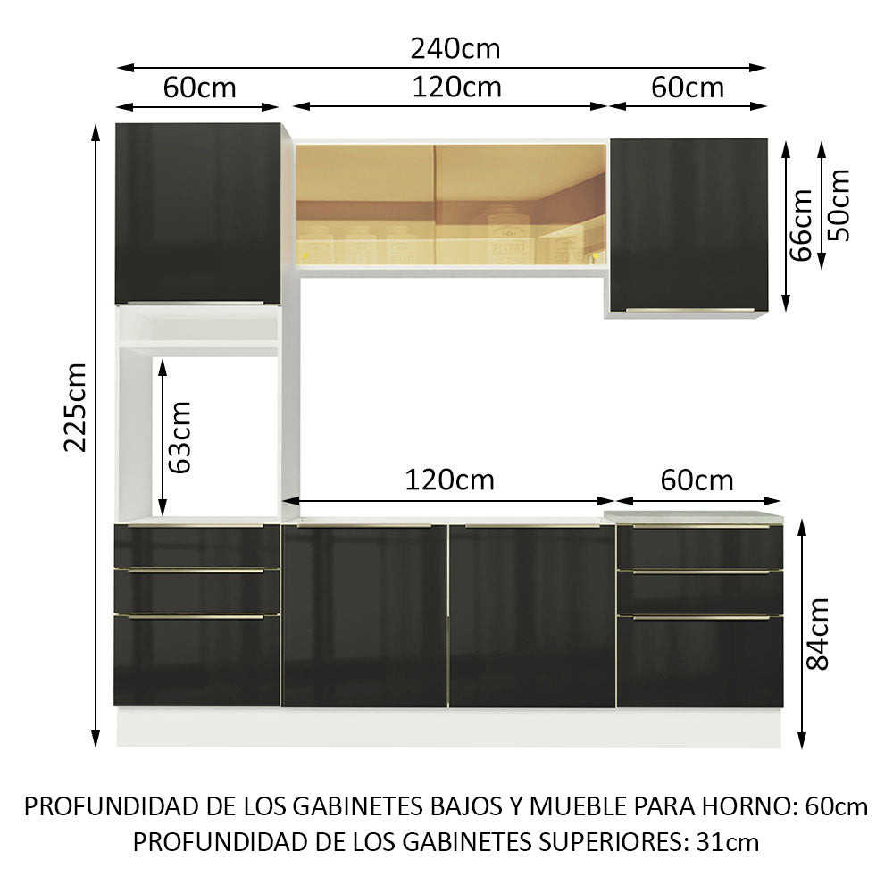 Combo completo de Cocina 240cm Blanco/Negro Lux Madesa 02