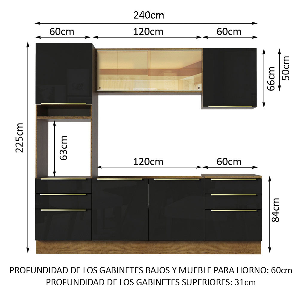 Combo completo de Cocina 240cm Marrón/Negro Lux Madesa 02