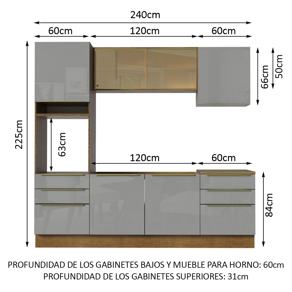 Combo completo de Cocina 240cm Marrón/Gris Lux Madesa 02