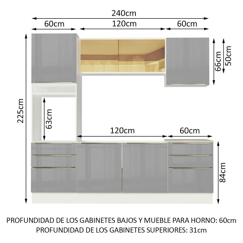 Combo completo de Cocina 240cm Blanco/Gris Lux Madesa 02
