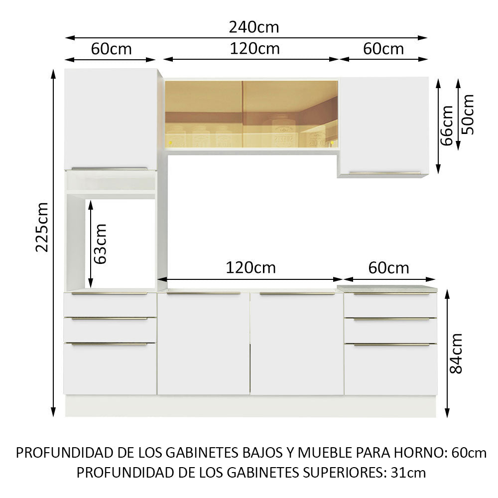 Combo Completo de Cocina 240 x 60 cm Blanco/Blanco Aterciopelado Lux Madesa 02