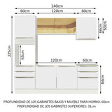 Combo Completo de Cocina 240 x 60 cm Blanco/Blanco Aterciopelado Lux Madesa 02