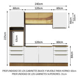Combo Completo de Cocina 240 x 60 cm Marrón/Blanco Aterciopelado Lux Madesa 02