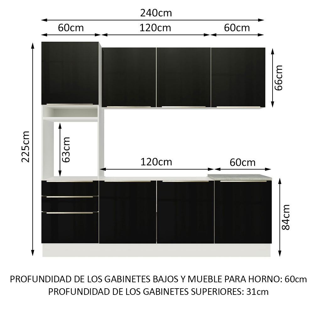 Combo completo de Cocina 240cm Blanco/Negro Lux Madesa 03