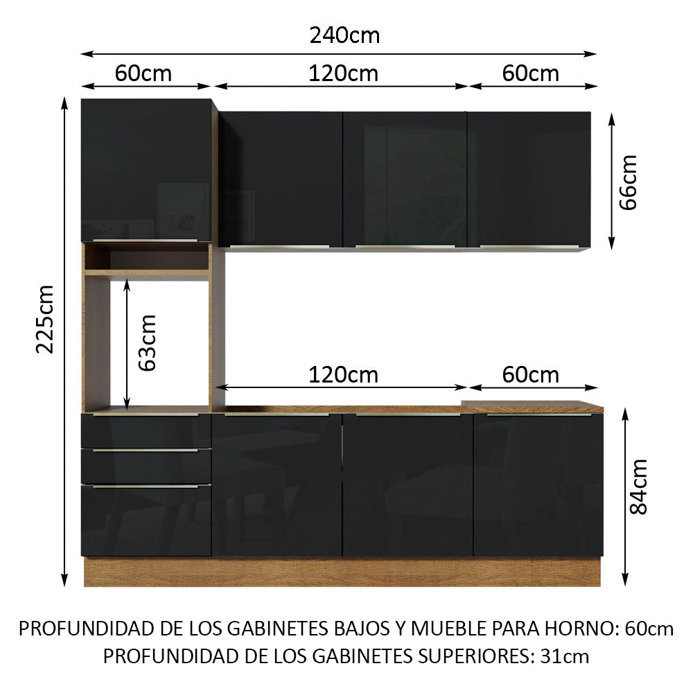 Combo completo de Cocina 240cm Marrón/Negro Lux Madesa 03