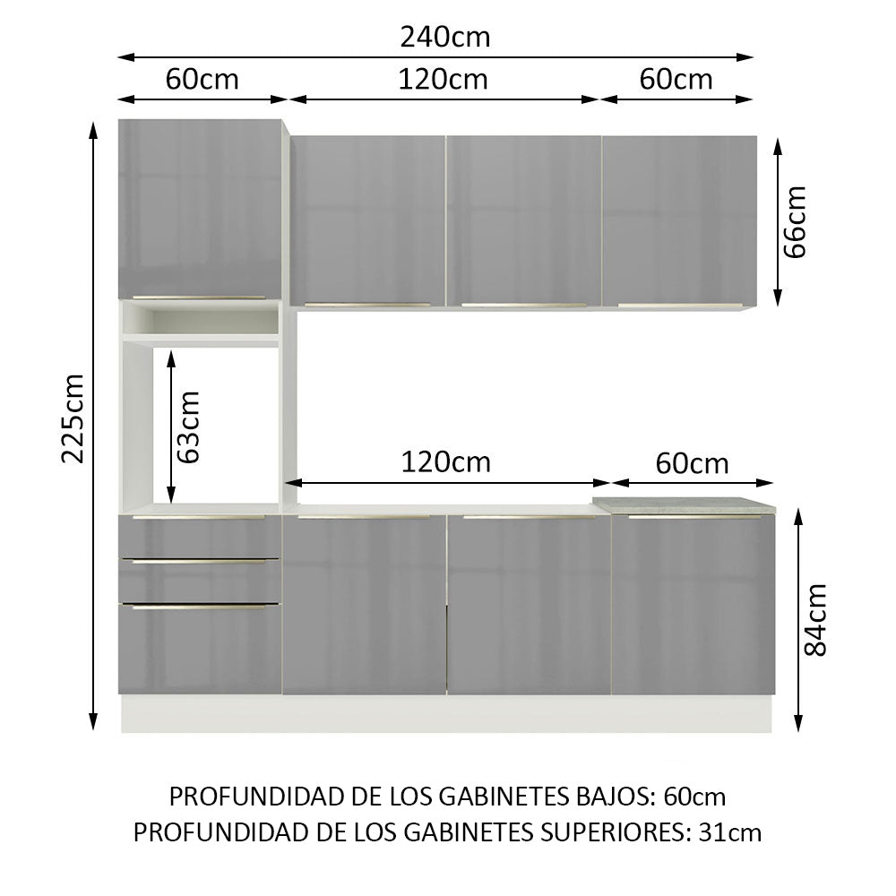 Combo completo de Cocina 240cm Blanco/Gris Lux Madesa 03