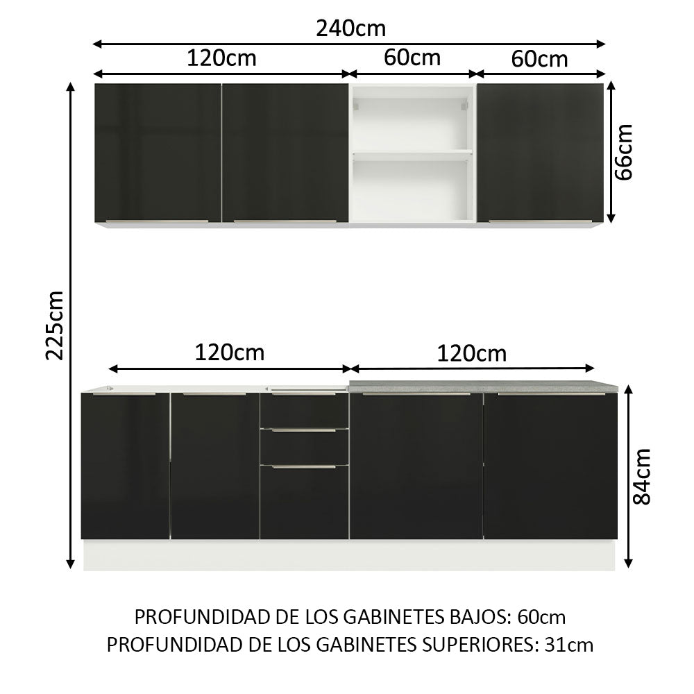 Combo completo de Cocina 240cm Blanco/Negro Lux Madesa 05